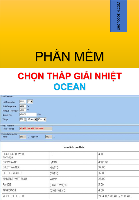 Phần mềm tính toán chọn tháp giải nhiệt - Ocean