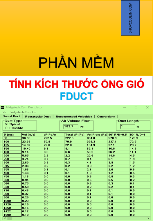 Phần mềm tính toán kích thước ống gió - Fduct