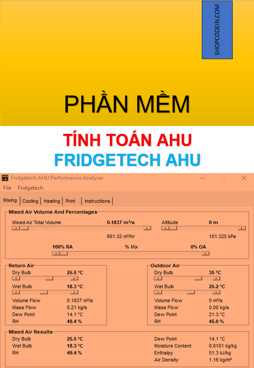 Phần mềm tính toán AHU - Fridgetech AHU Performance Analyser